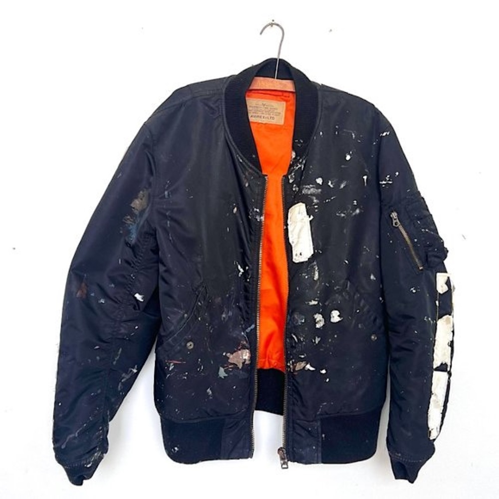 Paint Splatter Distressed Large Avirex Utility Bomber Jacket